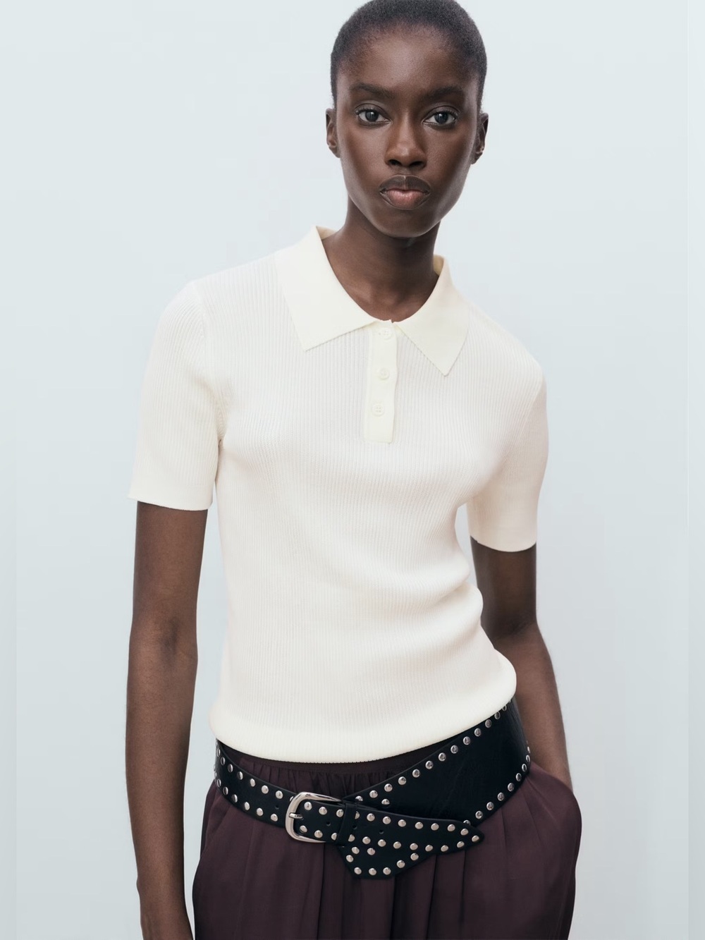 Mango Cream short sleeved polo-neck sweater NWT